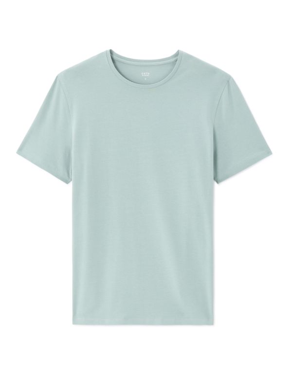 T-shirt slim col rond en coton stretch - bleu