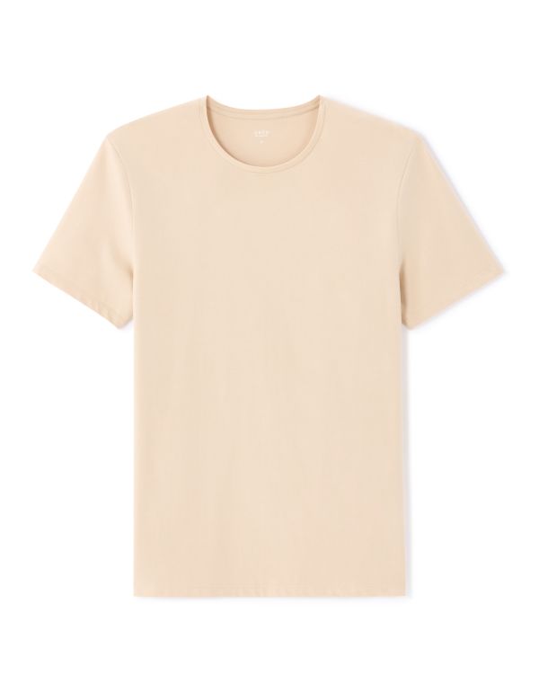 T-shirt slim col rond en coton stretch - beige