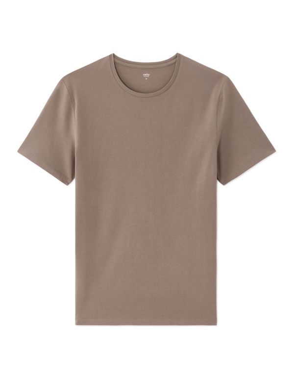 T-shirt slim col rond en coton stretch - gris taupe