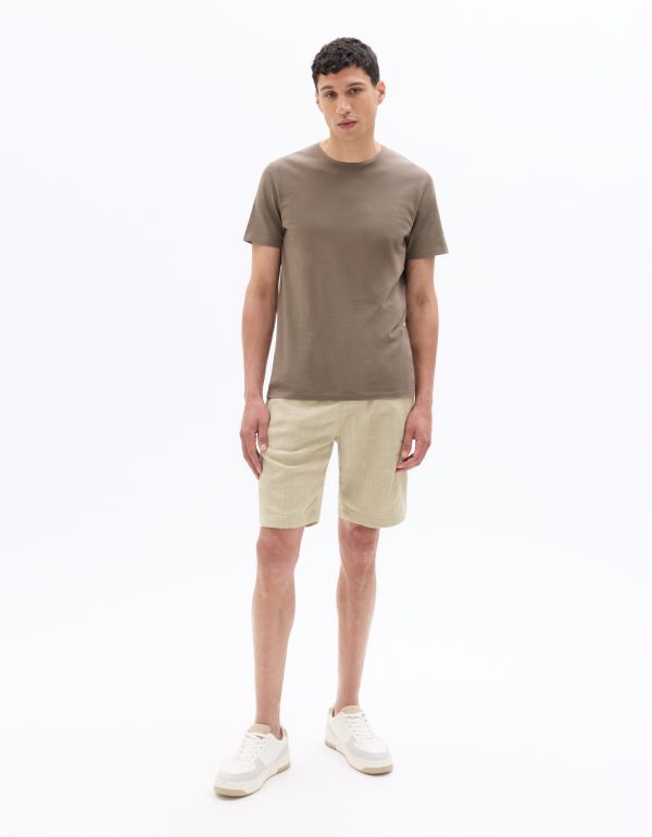 T-shirt slim col rond en coton stretch - gris taupe