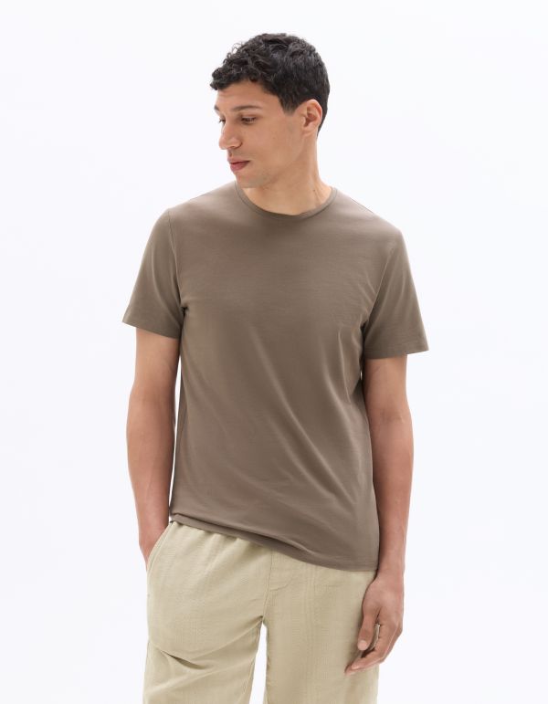 T-shirt slim col rond en coton stretch - gris taupe