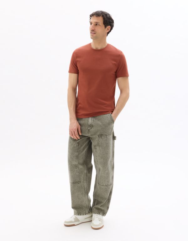 T-shirt slim col rond en coton stretch - rouge