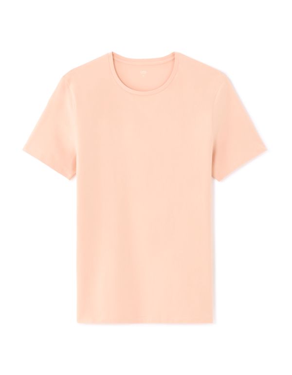 T-shirt slim col rond en coton stretch - rose