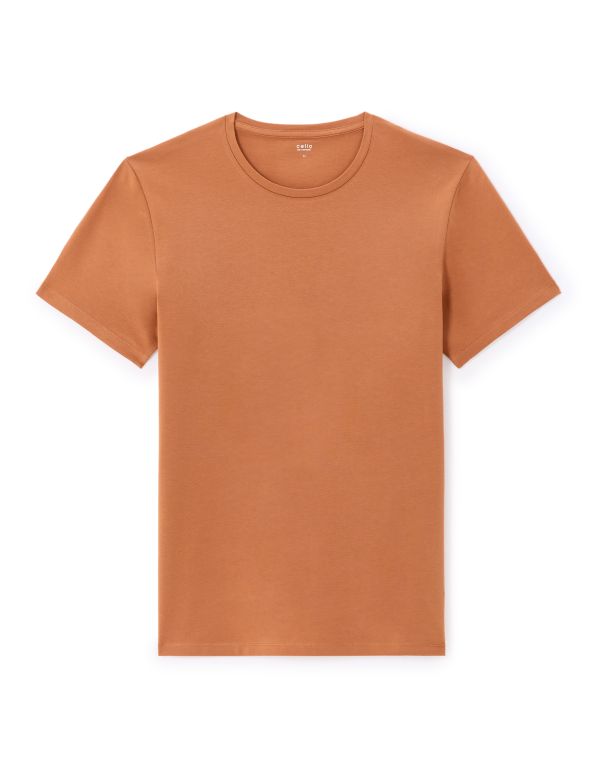 T-shirt slim col rond en coton stretch - noisette