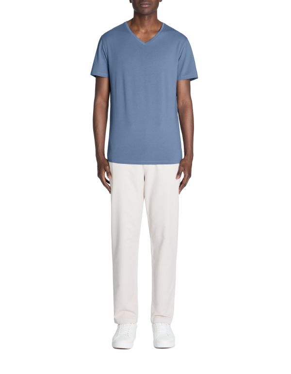 T-shirt slim col v 100% coton stretch - marine