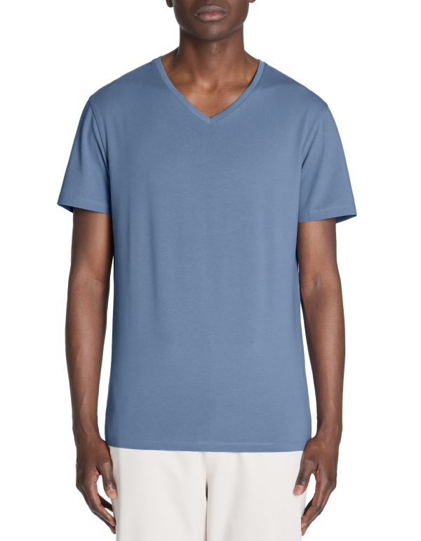T-shirt slim col v 100% coton stretch - marine