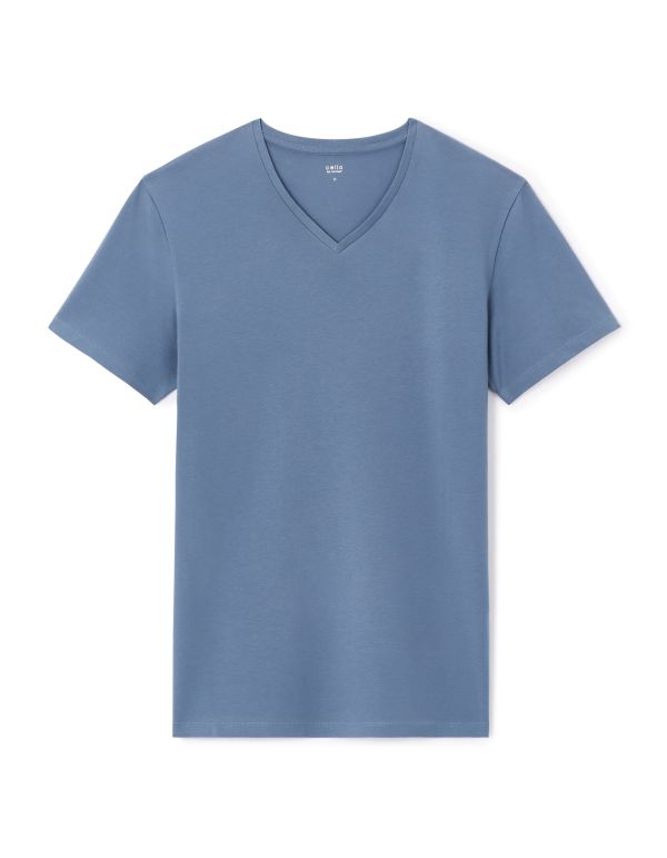 T-shirt slim col v 100% coton stretch - marine