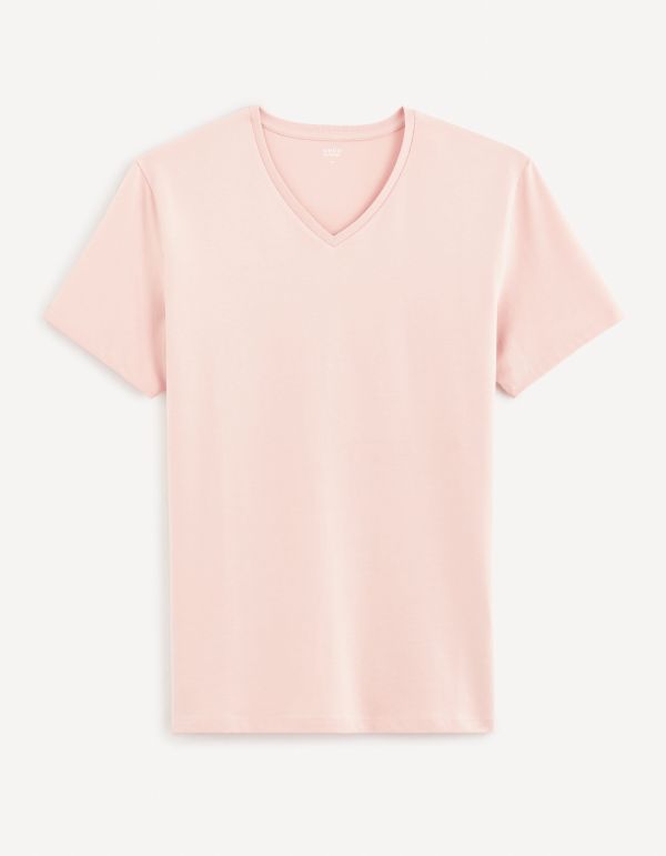 T-shirt col V slim stretch - rose clair