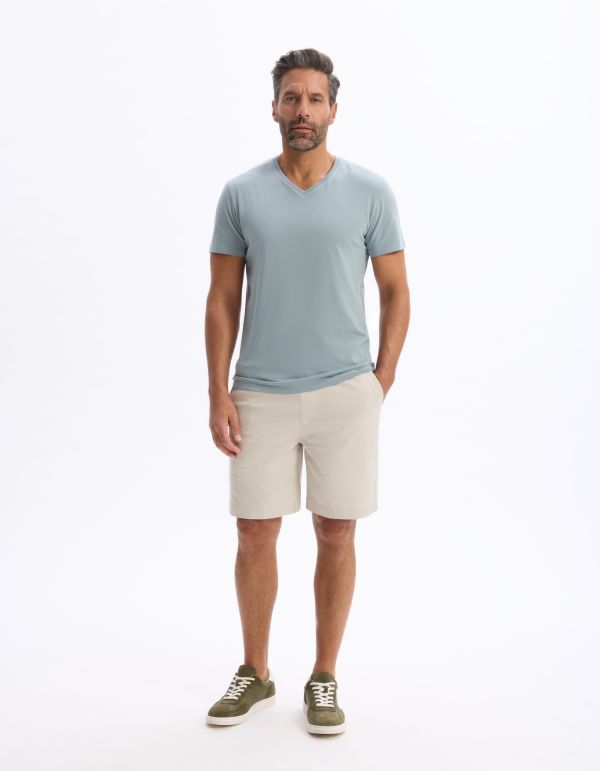 T-shirt slim col v en coton stretch - vert de gris