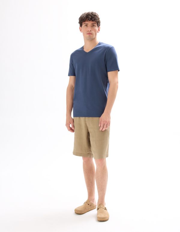 T-shirt slim col V en coton stretch - bleu gris