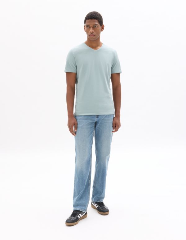 T-Shirt slim col V en coton stretch - bleu