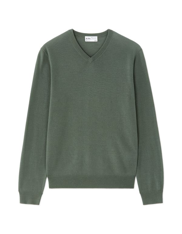 Pull col V 100% laine mérinos - vert