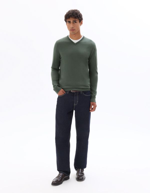 Pull col V 100% laine mérinos - vert