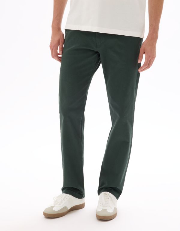 Pantalon chino straight en coton stretch - vert foncé