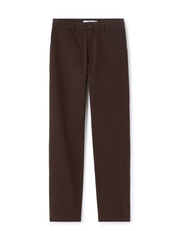 Pantalon chino straight en coton stretch - marron foncé