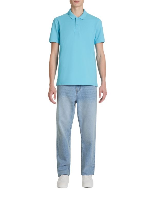 Polo piqué straight en coton - turquoise