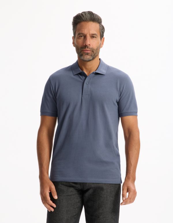 Polo piqué straight 100% coton - bleu gris