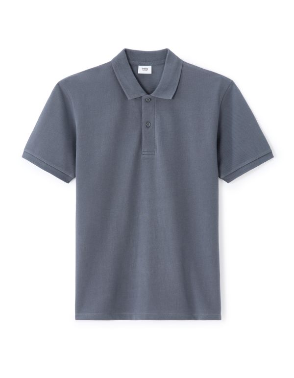 Polo piqué straight 100% coton - bleu gris