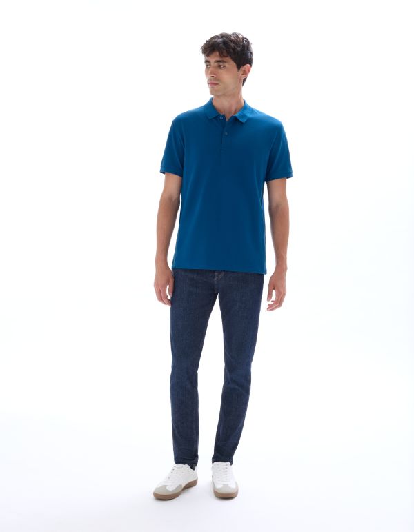 Polo piqué regular 100% coton - bleu mer
