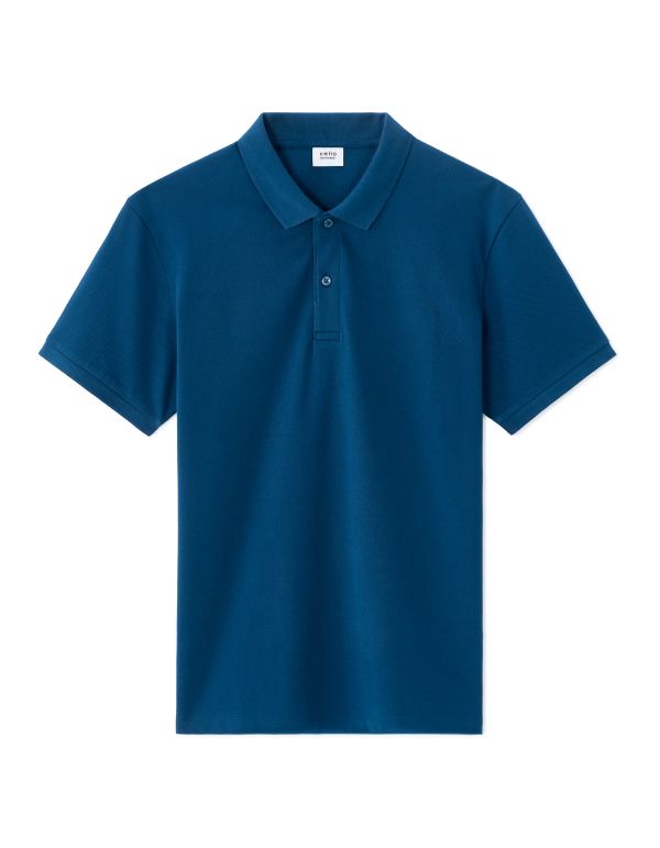 Polo piqué regular 100% coton - bleu mer