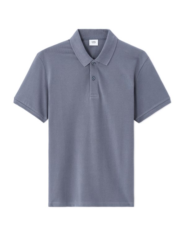 Polo piqué regular 100% coton - bleu moyen