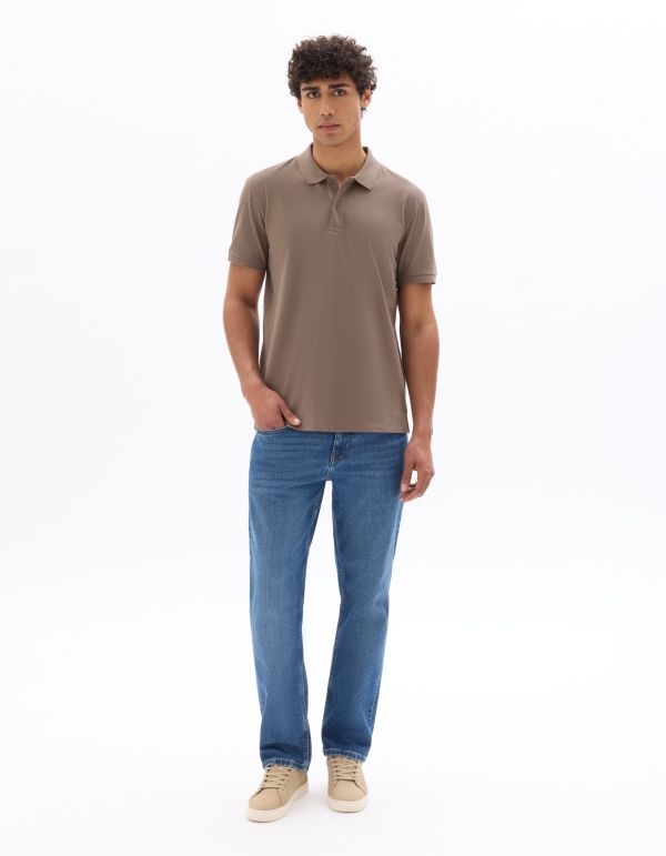 Polo piqué regular 100% coton - gris taupe foncé