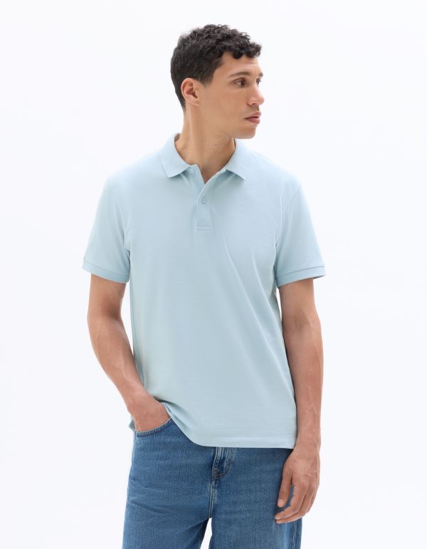 Polo piqué regular 100% coton - bleu ciel