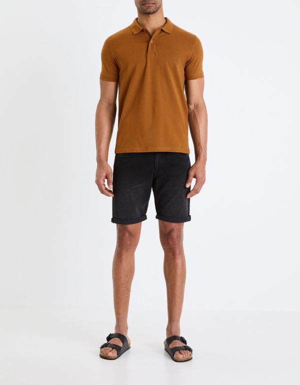 Polo piqué straight en coton - marron foncé