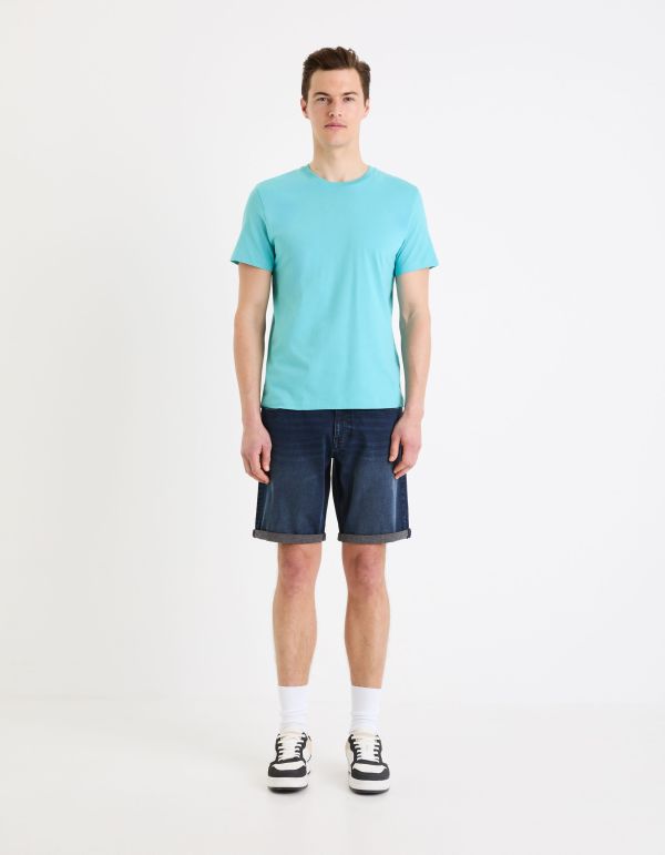 T-shirt col rond en coton - bleu clair