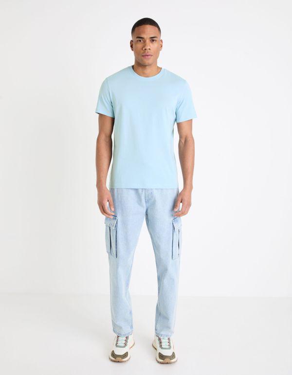 T-shirt col rond en coton - bleu