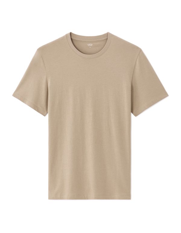 T-shirt regular col rond 100% coton - beige foncé