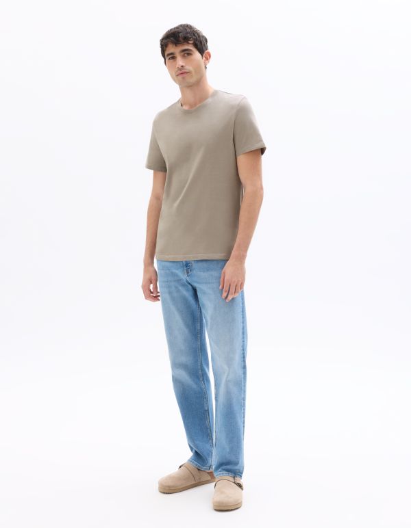 T-shirt regular col rond 100% coton - gris taupe