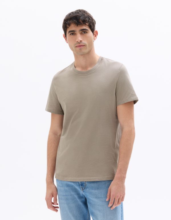 T-shirt regular col rond 100% coton - gris taupe