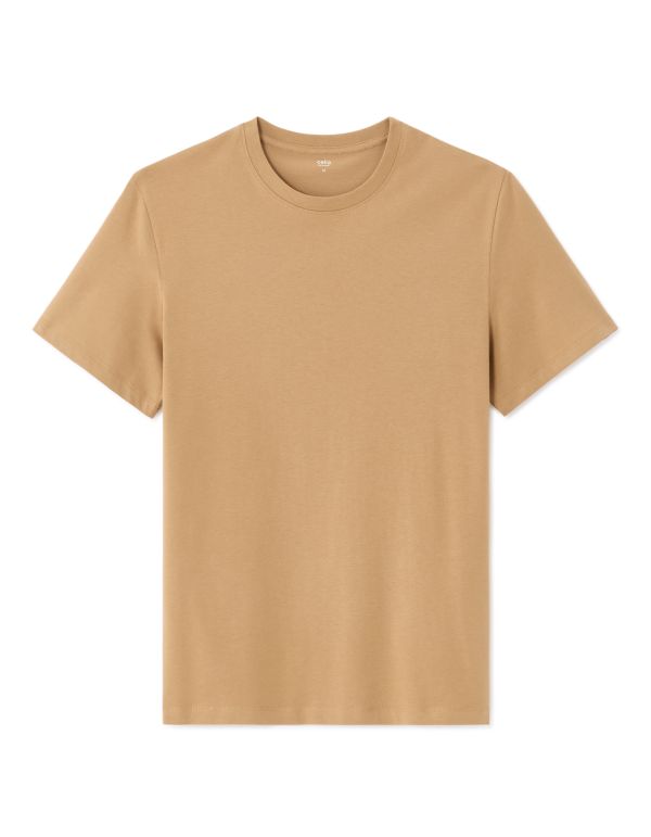 T-shirt regular col rond 100% coton - beige clair