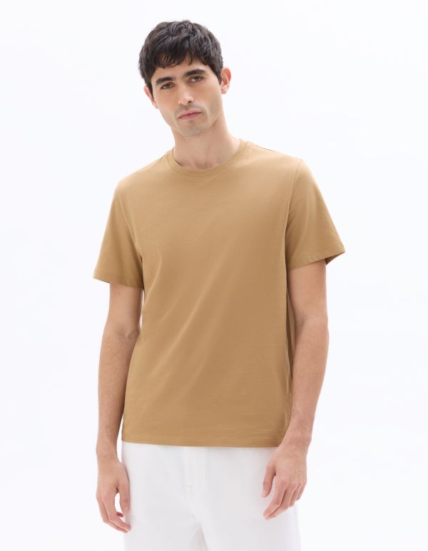 T-shirt regular col rond 100% coton - beige clair