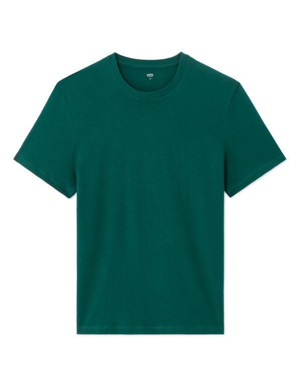 T-shirt regular col rond 100% coton - vert forêt