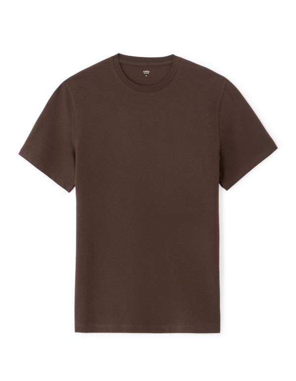 T-shirt regular col rond 100% coton - marron