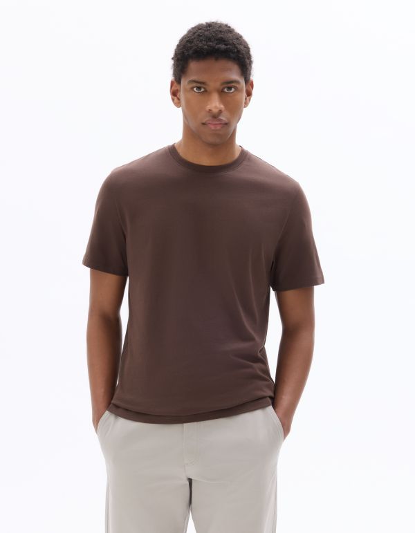T-shirt regular col rond 100% coton - marron