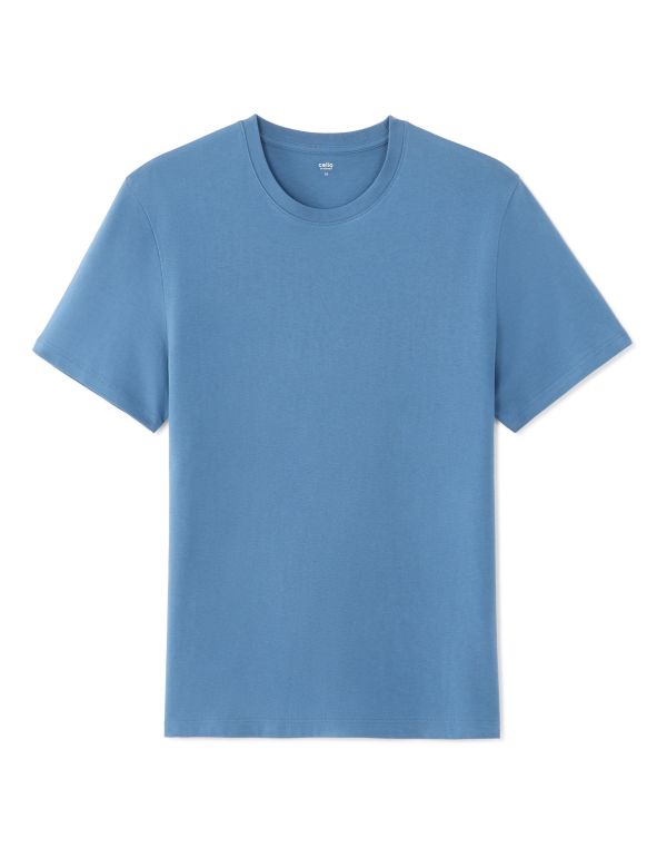 T.01 T-shirt regular col rond 100% coton - bleu