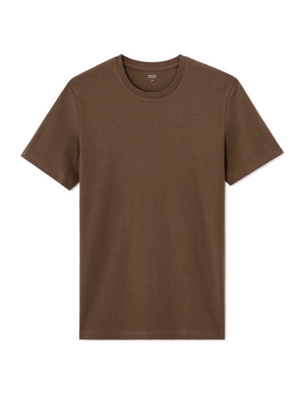 T-shirt regular col rond 100% coton - marron
