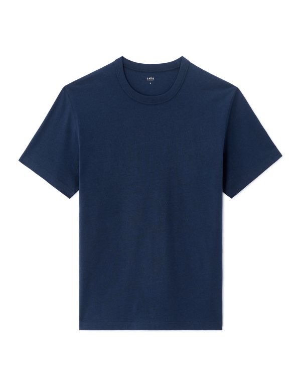 T-shirt boxy col rond 100% coton - bleu