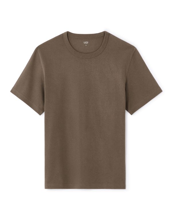 T-shirt boxy col rond 100% coton - taupe
