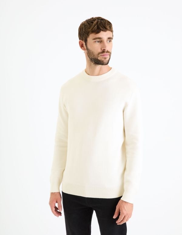Pull col rond coton mélangé - beige