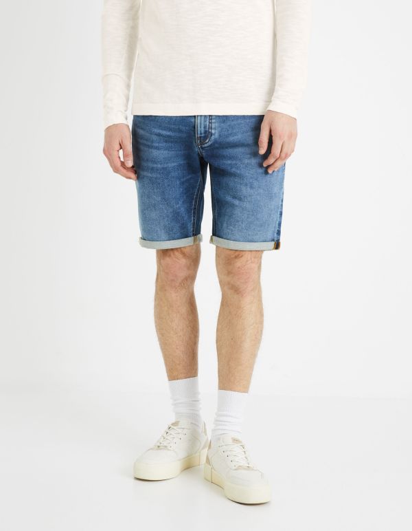 Bermuda en jean effet maille - double stone