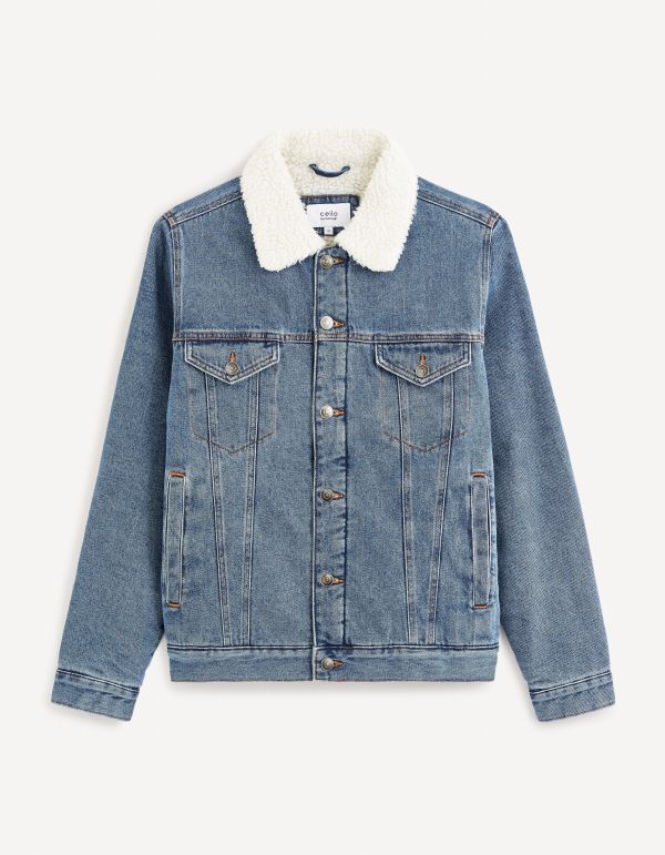 Blouson denim doublé sherpa - bleu stone