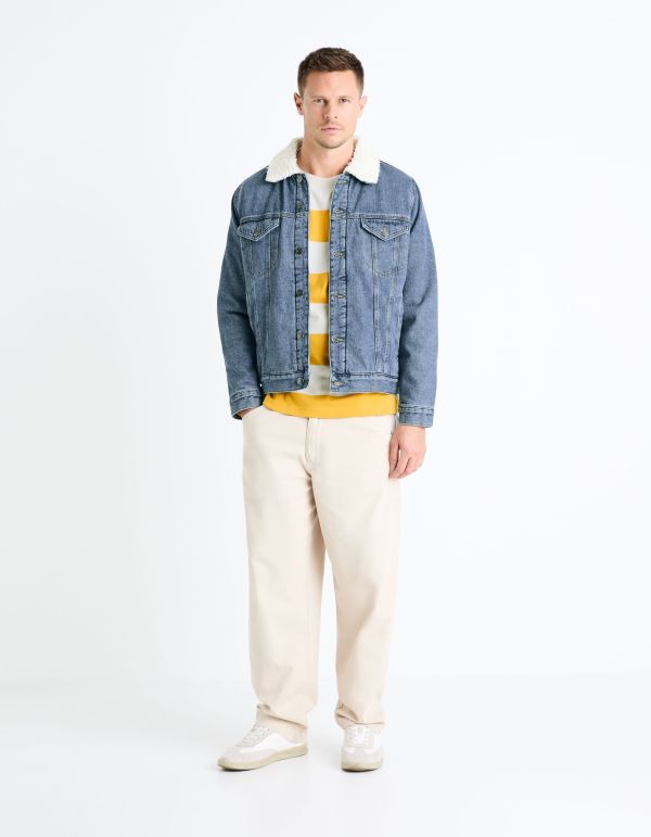 Blouson denim doublé sherpa - bleu stone