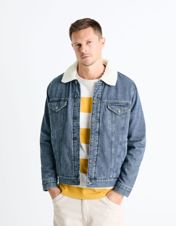 Blouson denim doublé sherpa - bleu stone