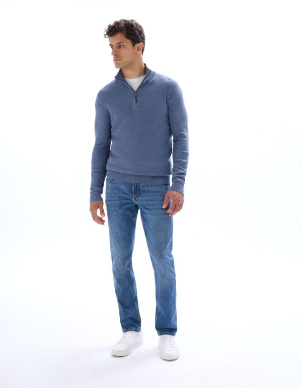 Pull col camionneur 100% coton - bleu moyen