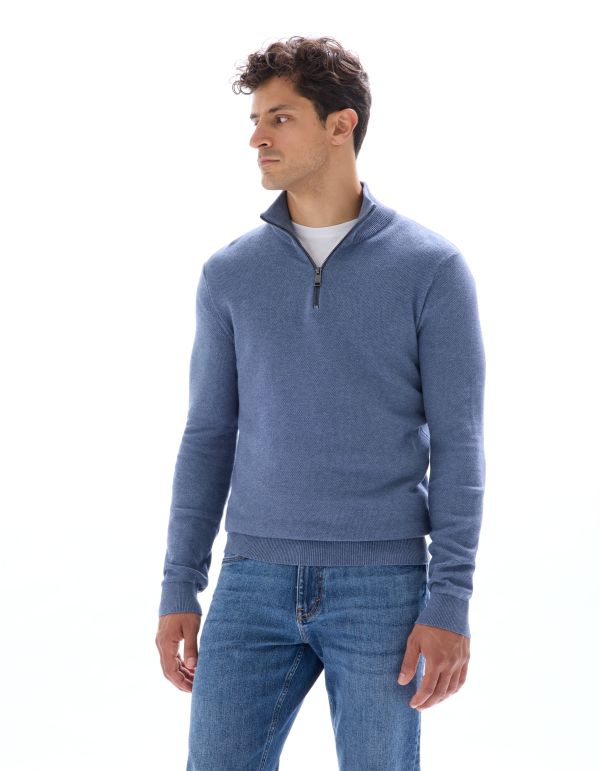 Pull col camionneur 100% coton - bleu moyen
