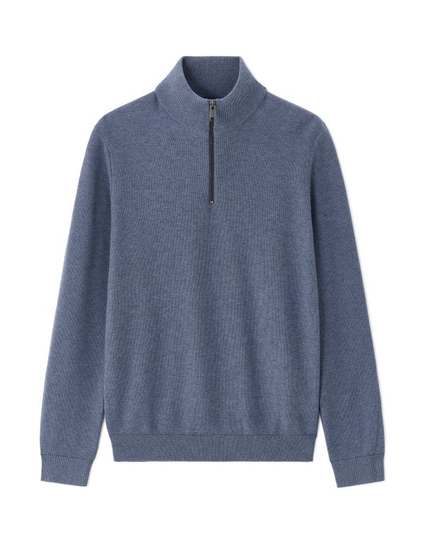 Pull col camionneur 100% coton - bleu moyen